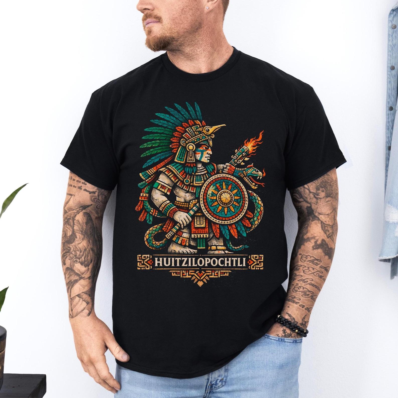 Huitzilopochtli Shirt: Aztec Warrior God T-Shirt | Mesoamerican Mythology Unisex Tee | Indigenous Sun Deity Art 4XL