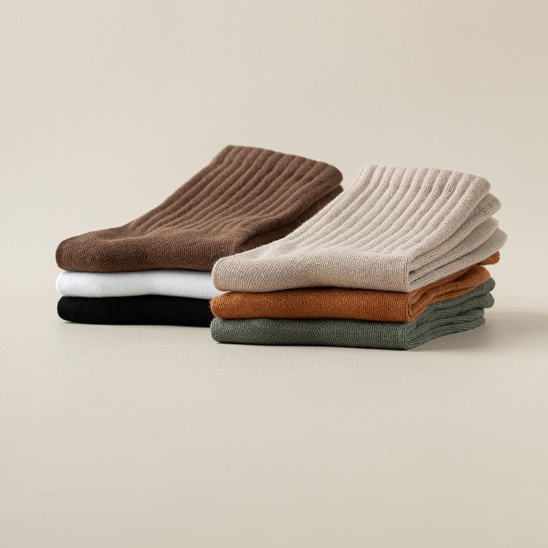 Men's Solid Color Combed Cotton Socks – Autumn/Winter Mid-Tube, Casual & Business Styles with Imitation Hand-Sewn Toe