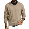 Men's V-neck long-sleeved ribbed knit pullover