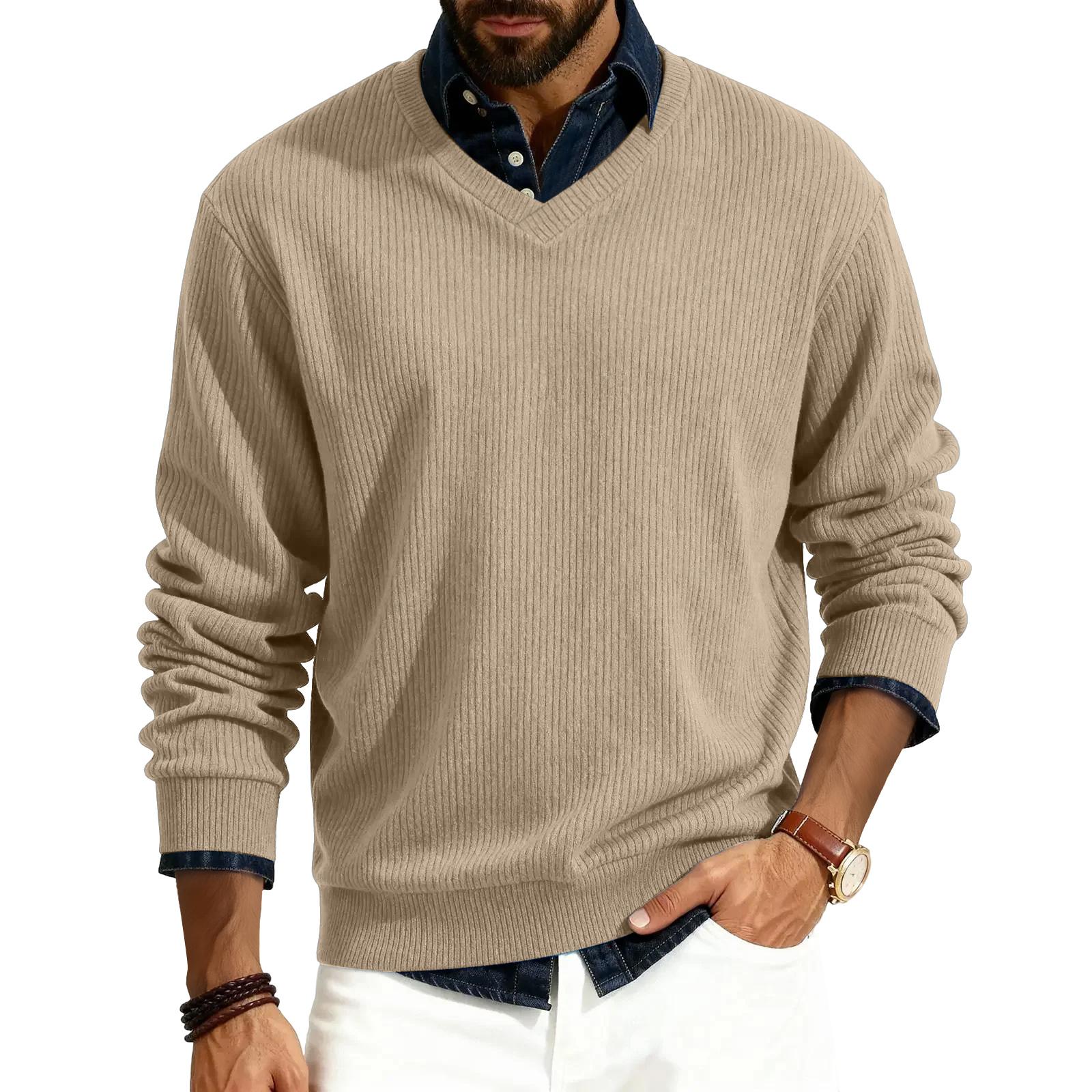 

Men s V-neck long-sleeved ribbed knit pullover XXL хакі