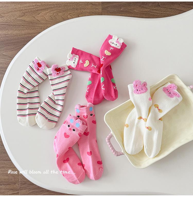 2024 Autumn Seamless Cartoon Rabbit Princess Socks - 4 Pairs for Kids