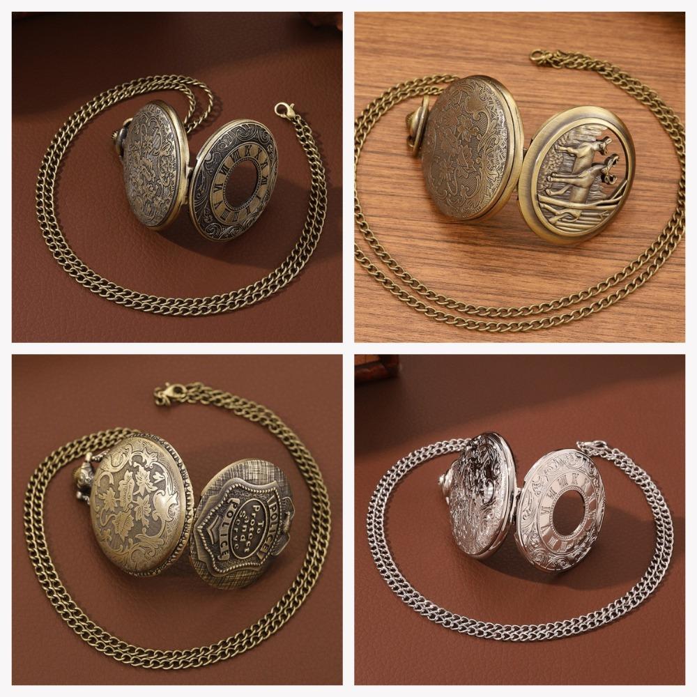 2pcs/set, Pocket Watch Set,1pc Quartz Movement Pocket Watch & 1pc Fashion Golden Anchor Necklace, Durable Accessories, Father's Day,Best Gift for Men.