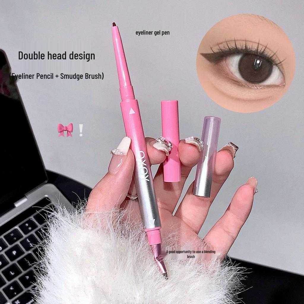 QXQY Dual-ended Eyeliner: Gel Pencil & Angled Brush, Ultra-fine, Waterproof, Sweatproof, Non-smudging, Under-eye Highlight.