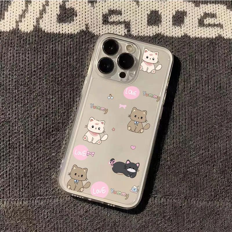 Cute Cartoon Cat Clear Phone Case, Kawaii Kitten Doodle Transparent Protective Cover for iPhone