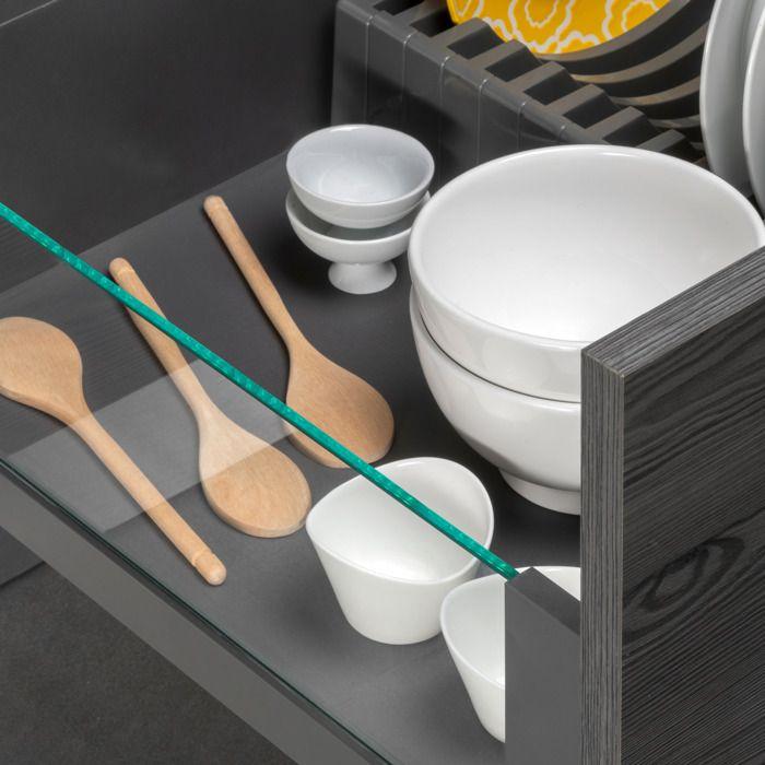 Emuca Tiroir Extérieur Vertex 40kg Côtés En Verre 178mm De Haut, 450mm De Profondeur, Acier & Aluminium Et Verre, Gris Anthracite