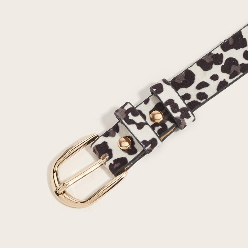 Contemporary Brown Animal Print Waistband For Trousers Synthetic Leather Accessory With Small Metal Decoration