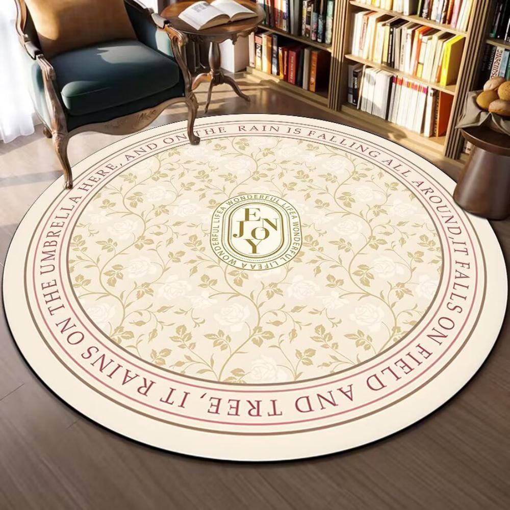 Elegantní kulatý koberec s květinovým vzorem ve francouzském stylu Koberec pod pohovku do obývacího pokoje Domácí dekorace Ložnice Noční měkký koberec Pletený koberec Koberec na čtení Podložka na jógu