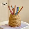 Organizzatore per Matite Portapenne in Rattan Sintetico, Stile Intrecciato Porta Pennelli da Trucco Boho per Scrivania, Bicchiere Multifunzione in Resina per Organizzazione Casa Ufficio