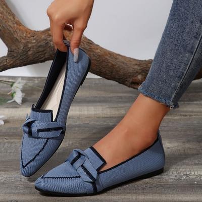 Kadınlar için Bahar ve Yaz Fly Knit Sivri Düz Taban Tek Ayakkabı Fiyonklu Rahat Nefes Alabilen Tek Ayakkabı
