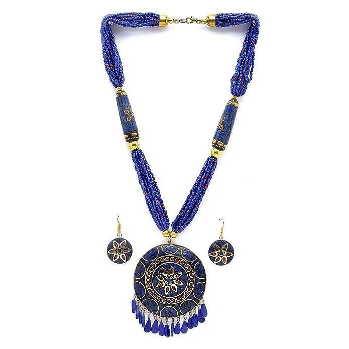 Shining Diva Fashion Siste stilige tradisjonelle tibetanske anheng Halskjede Smykkesett for kvinner