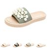 Women's Summer Elastic Slip On Open Toe Beach Sandals with Decorative Pearl Embellishments Comfortable Flat Sole Casual Footwear