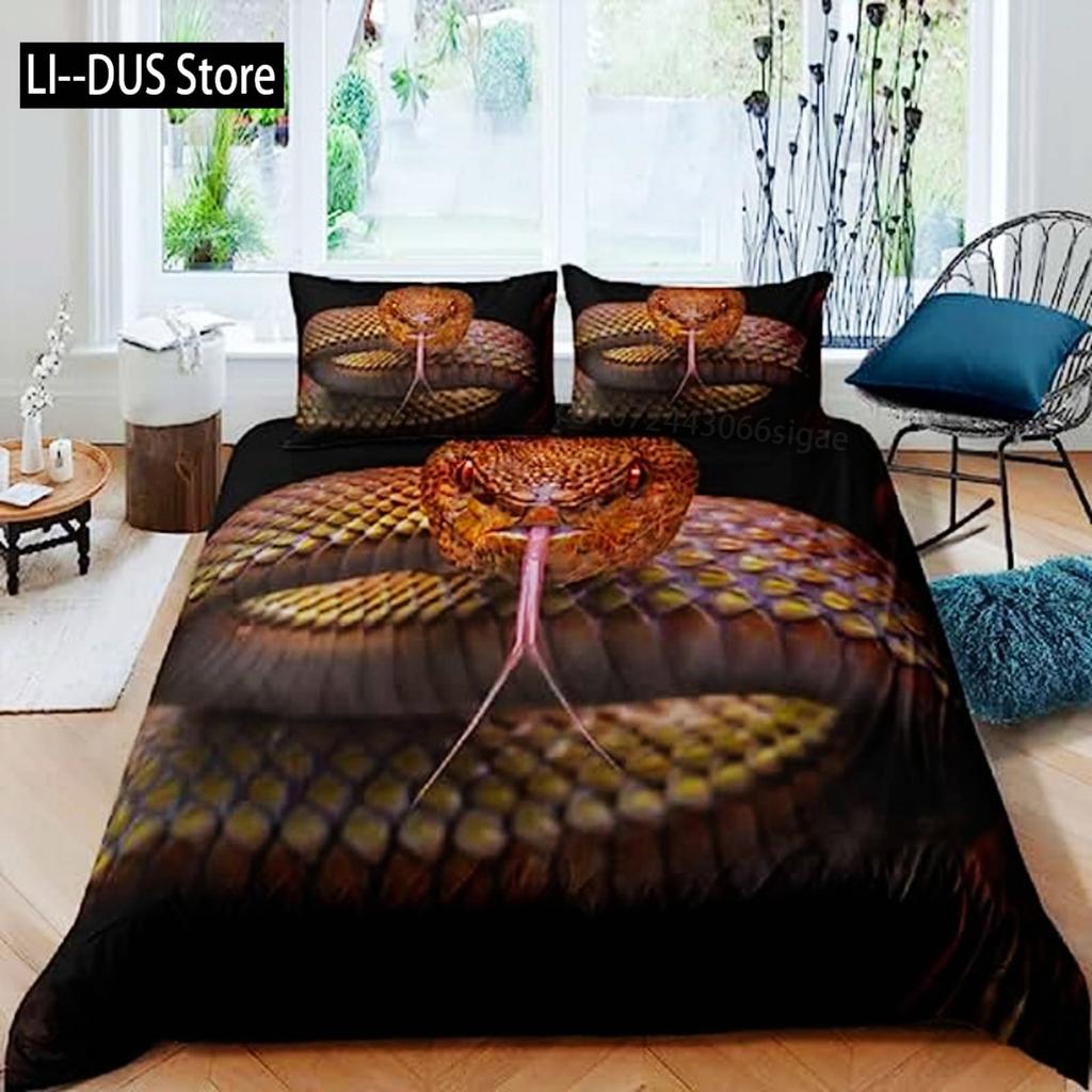 3D Snake Duvet Cover Green Snake Duvet Cover 3D Reptile Print Bedding Set Wild Animal Quilt Cover For Room Decor Women Men Teen