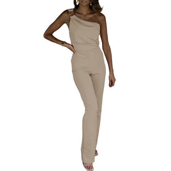 Banquet Romper One Shoulder Close-fitting Sexy Breathable Firm Stitching Solid Color Big Hoop Decor Slim Fit Sleeveless Prom Jumpsuit Daily Clothes