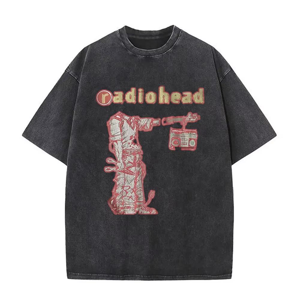 Saldi Estivi Maglietta Grafica Vintage Lavata Band Rock Radiohead Unisex Harajuku T Shirt Y2k Gotica Cotone Magliette Oversize