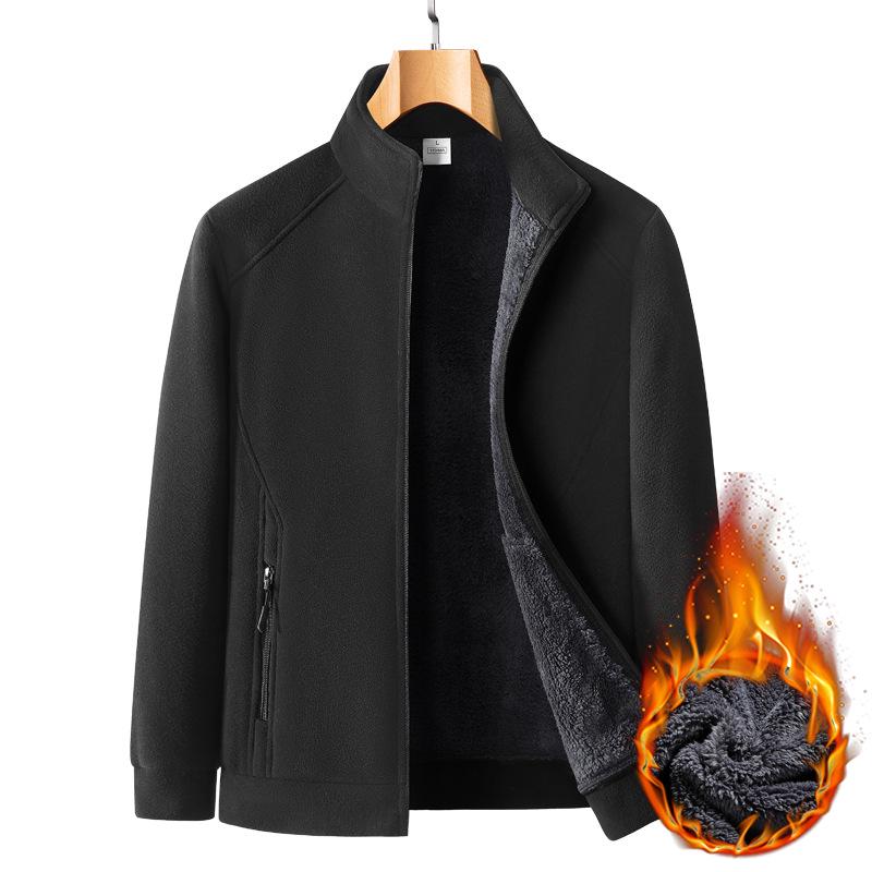 Men's Large Fleece Jacket: Warm Lined, Thickened for Autumn and Winter - Perfect for Middle-Aged Dads.