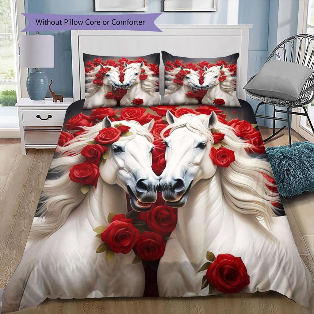 1PC Horse Bedding Quilt Set Quilt Cover Pillowcase Home Decoration Birthday Gift (1 * duvet cover + 2 * pillowcase, without core)