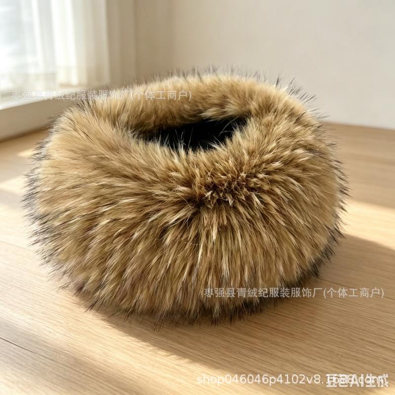 European and American imitation fur hat imitation fox hair warm ear protection princess hat versatile headgear plush bag head hat empty top hat