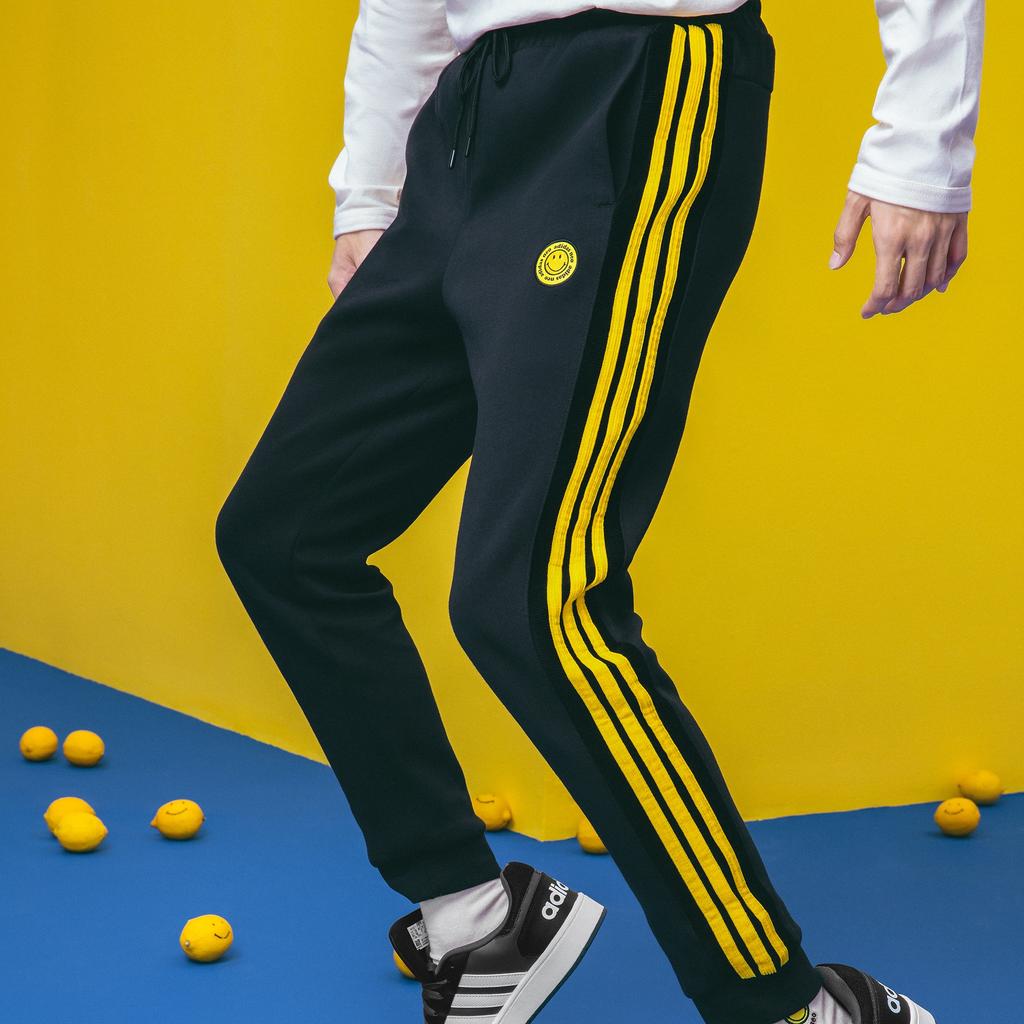 Adidas Neo X Smiley Collab Track Pants With Cuff And Contrast 3-stripes Men Bottoms Black HB7411