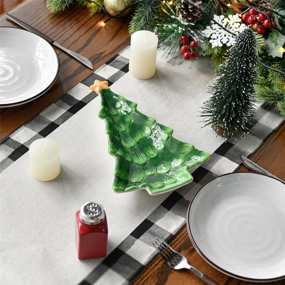 Plaid Merry Christmas Tree Table Runner Kitchen Dining Table Cloth Decoration