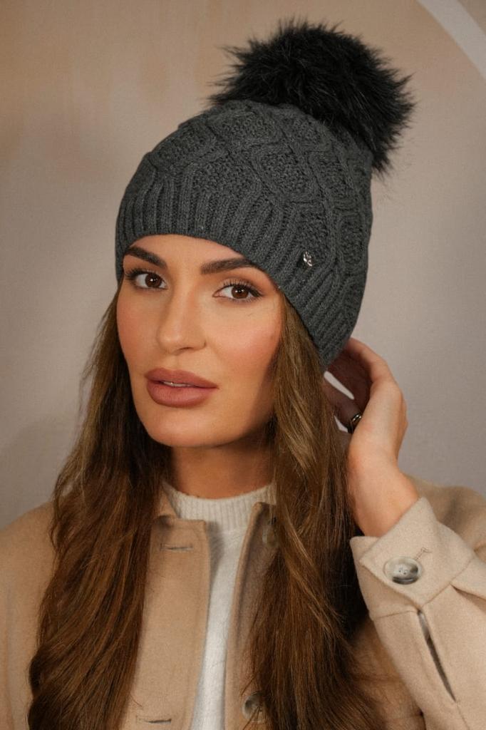 Lamis Eco-Friendly Pompom Hat, Graphite Color, Cameo