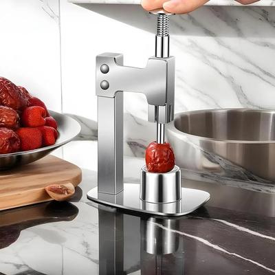 Snocciolatore Manuale per Giuggiole e Datteri Rossi in Acciaio Inossidabile, Denocciolatore per Ciliegie, Olive e Frutta, Strumenti per Rimuovere il Nocciolo e Spingere Fuori i Semi, Accessori da Cucina