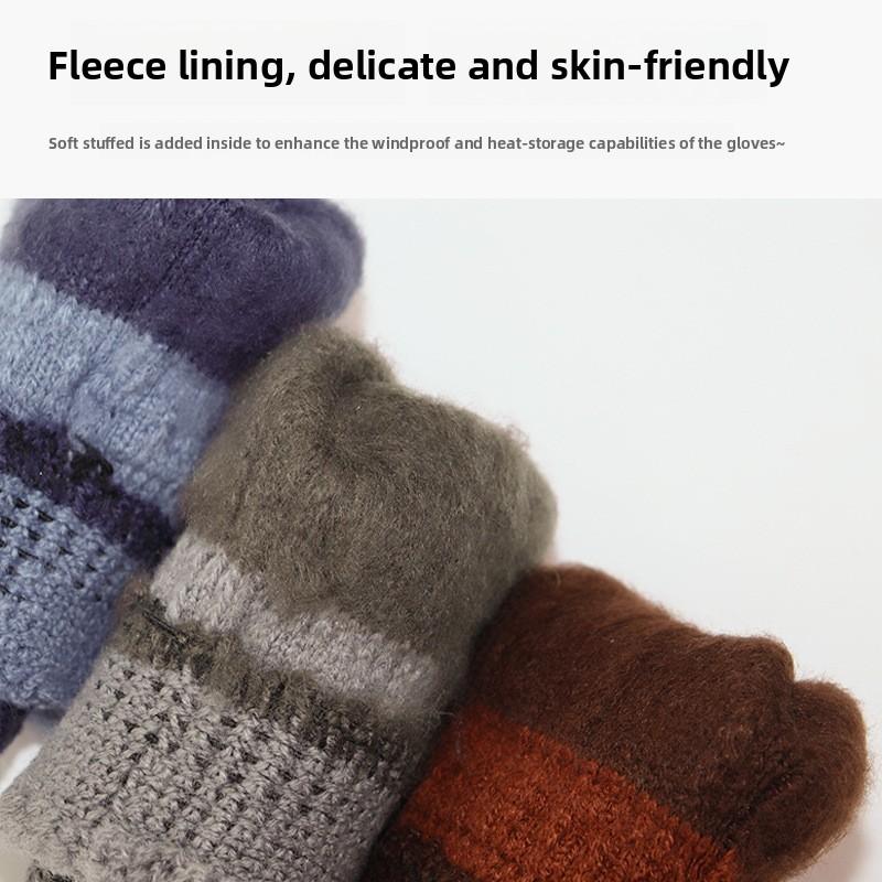 Winter Unisex Touchscreen Cotton Gloves Thick Knitted Fleece Lined Warm Cold Proof Gloves for Northeast Winter Outdoor Cycling