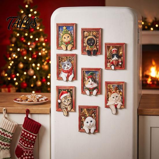 Magnetic Photo Frame Cute Cat Refrigerator Magnets, Christmas Kitty Frame, Lightweight Decals Retro Office Filing Cabinet Kitchen Holiday Decor