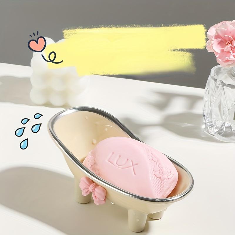 1pc Mini Bathtub-Shaped Soap Dish Charming Bathroom Accessory with Decorative Pink Bow.