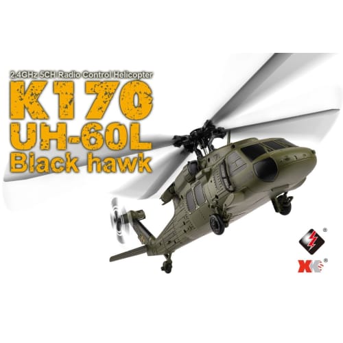 Hitec XK UH-60L K170 Blackhawk Pitch Control, 2.4G, 5CH, Official Japanese Product, Under 100g, Includes Display Stand, Takeoff and Landing Pad, 6-Axi