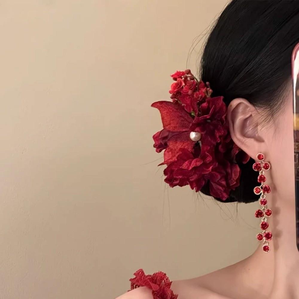 Red Chinese Style Hair Clip Ancient Style Flower Hairpin Hanfu Hair Accessories  Summer Accessories