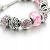Bracciale Modulare Argento Perline Rosa Ciondoli Regolabile 19 - 22 cm