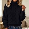 Damen-Strickpullover mit Rollkragen, langen Ärmeln, einfarbig und mit Zopfmuster