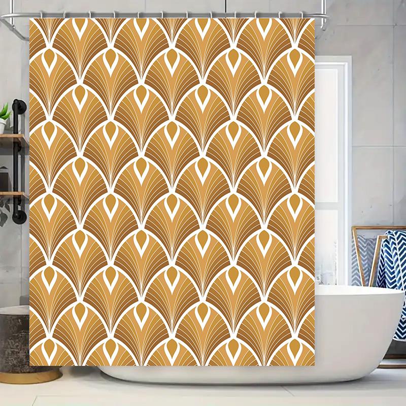 

Art Deco Shower Curtain With Golden Leaves Design For Bathroom Decor Polyester Fabric Waterproof Bath Mat Rug Cover Set Orange B W60H190(CM)-1 Pcs