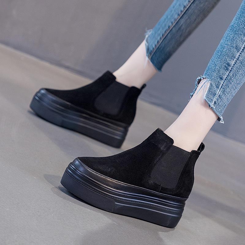 

Autumn and winter super high heel new boots women s inner height Chelsea casual leather women s shoes Internet celebrity short boots 34