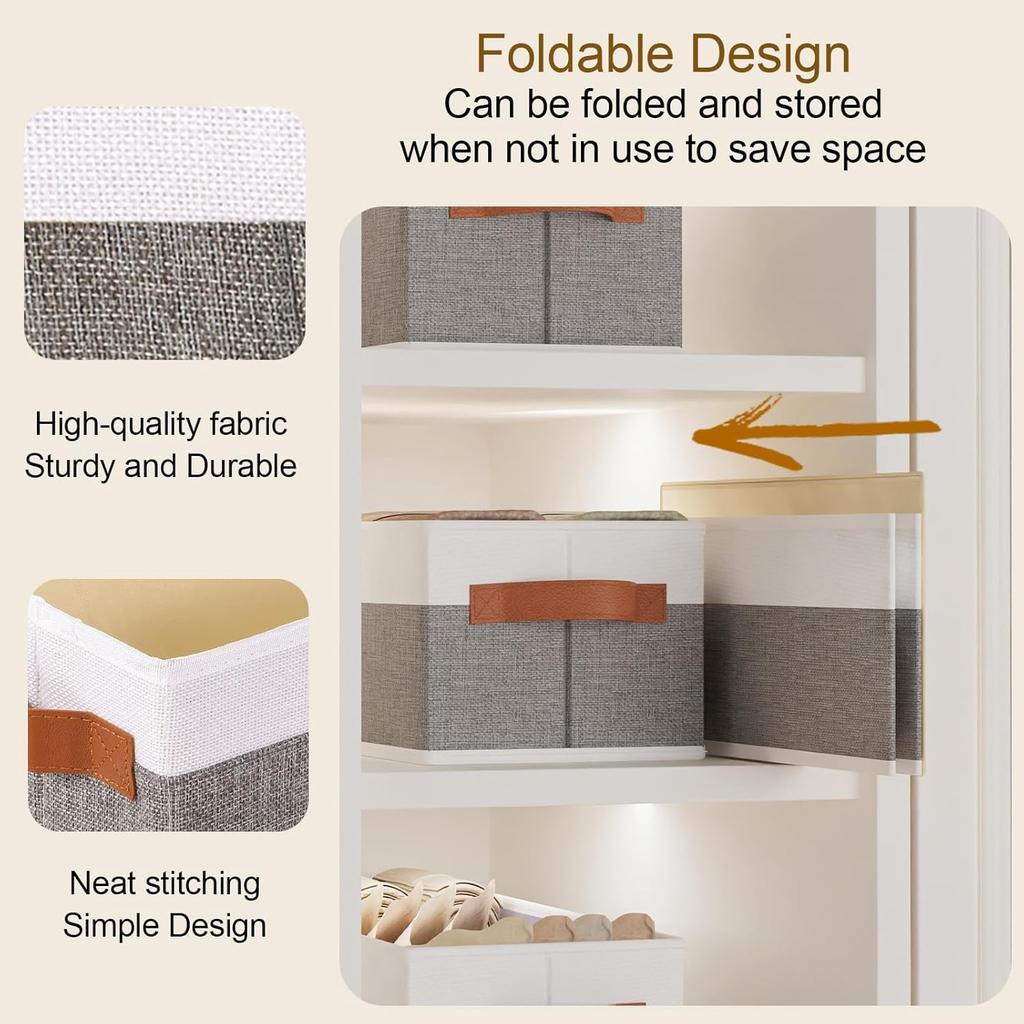 1 Pack Storage Bin, Foldable Basket for Organizing, Fabric Storage Box Container with Handles, White and Gray, 15 X 6 X 5 Inch