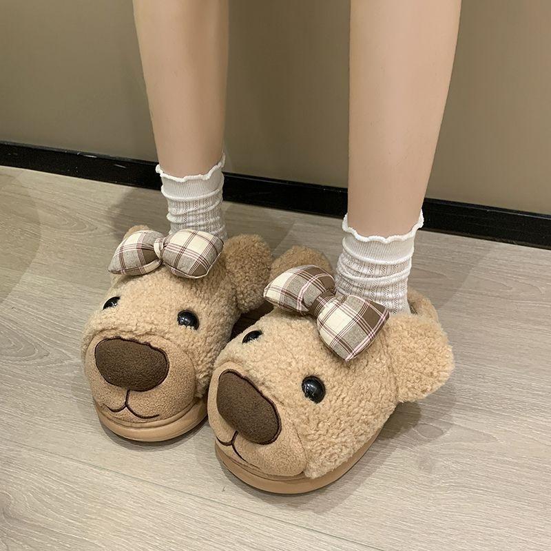 Cartoon cute fluffy slippers women wear autumn and winter new fashion thick-bottomed warm bag head cotton slippers women