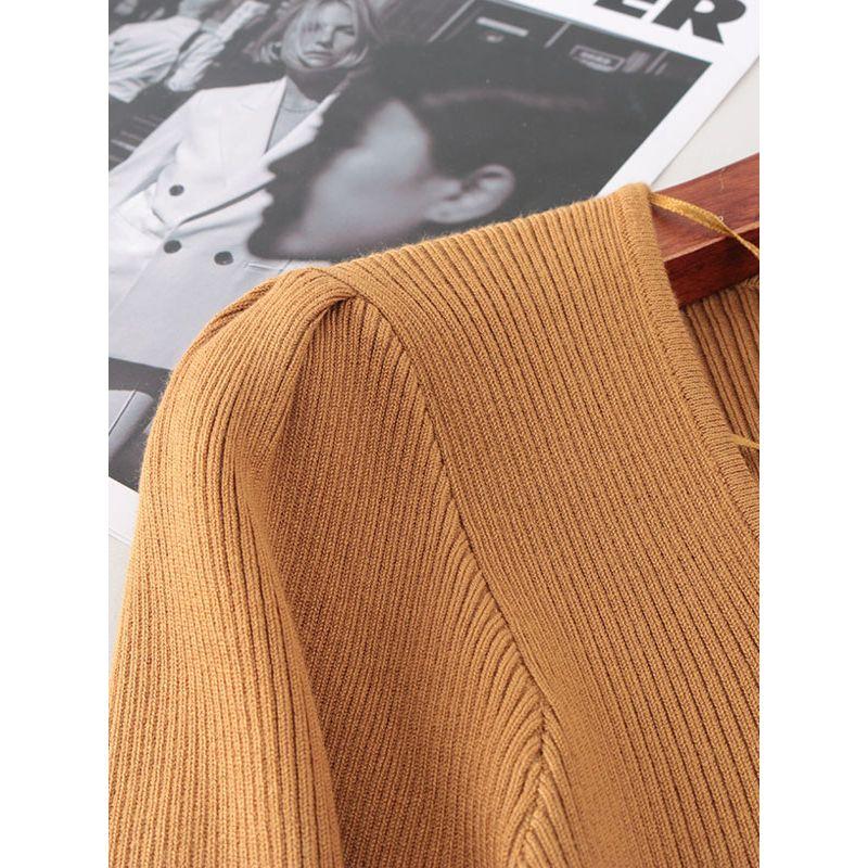 T's American Single Square Collar Lantern Sleeve Pullover Knitwear Export Silm Slim Looking French Base Shirt