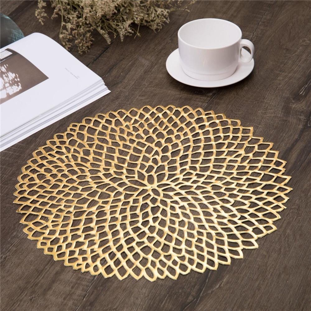 Placemat for Dining Table PVC Plastic Hollow Insulation Round Coaster Pads Table Bowl Mats Home Decor
