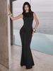 Hot-selling European and American Women's Clothing Fashion Round Neck Sexy Backless Sleeveless Slim-fitting Streamer Hip-wrapped Dress