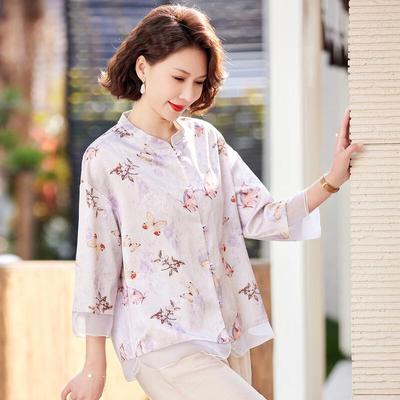 Pasite Women's Floral Print 7-Sleeve Layered Blouse