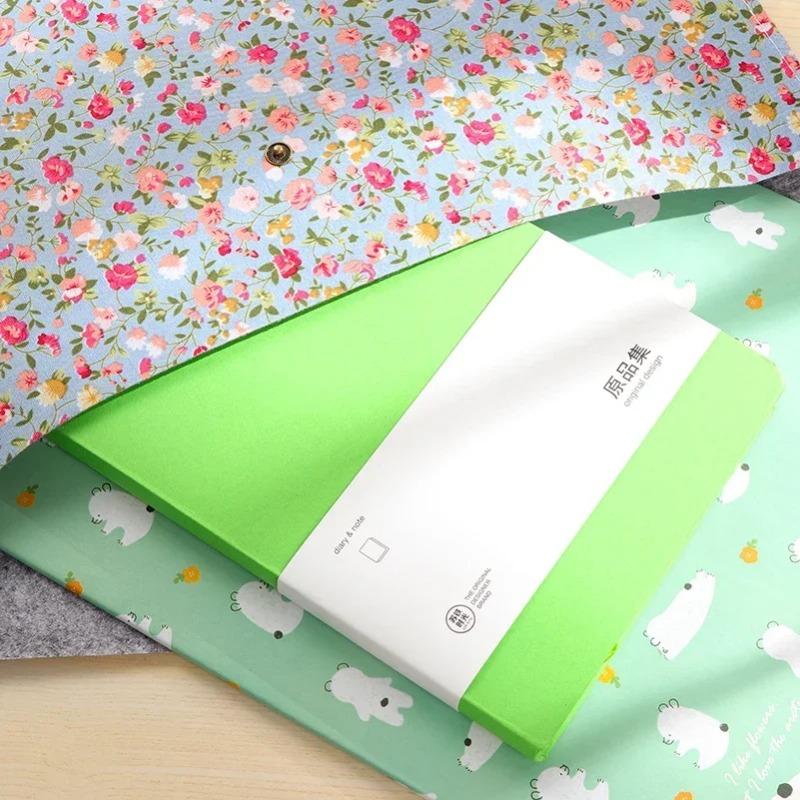 1Pc Vintage Flower Series A4 Documents File Bag Files Folder Stationery Button File Folder Student Exam Paper Document Organizer