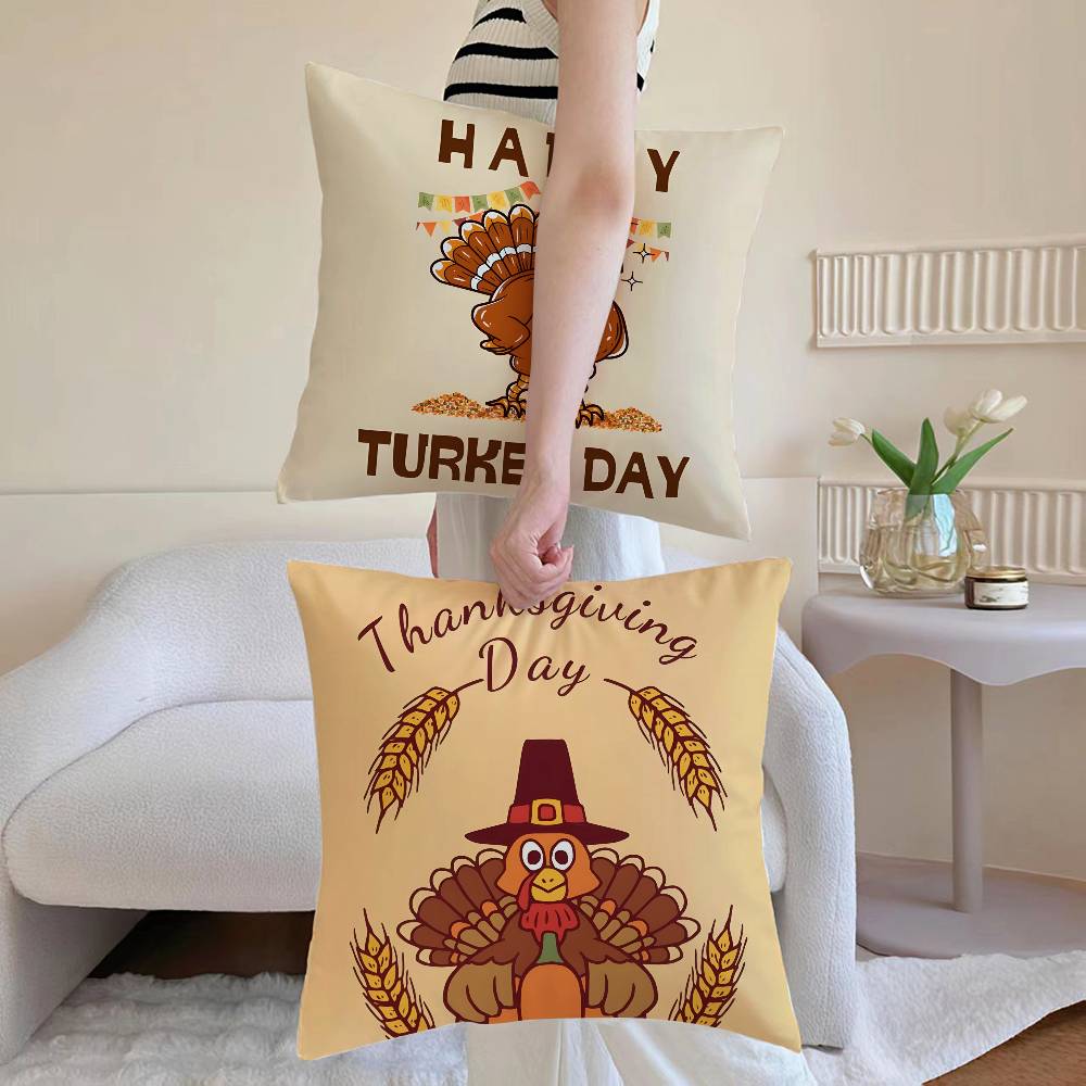 Cute Turkey Celebrate Thanksgiving Pillow Case Printed Brushed Fleece Pillow Baby Skin-Touch Eco-Friendly Dye-Sublimat