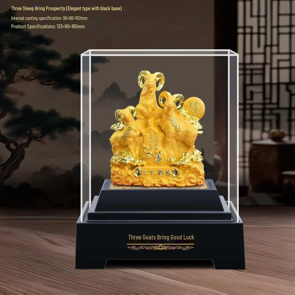 Golden Sheep Feng Shui Figurine for Prosperity - Three Sheep Zodiac Wealth Attracting Gift