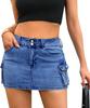 Dámská cargo sukně Y2k s nízkým pasem na knoflíky bodycon Denim Mini sukně s kapsami s klopou