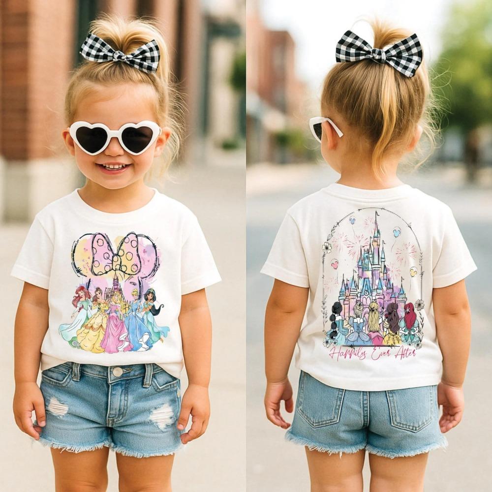 Print T-Shirt Minnie Ear Castle Happily Ever After Tee Magic Family Vacation Kids Adult Short Sleeve Tops 110