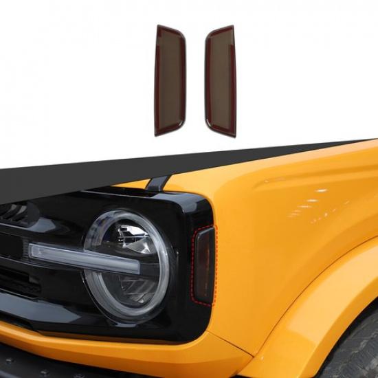 Smoked Black Front Headlight Side Lights Lamp Cover Trims for Ford Bronco +