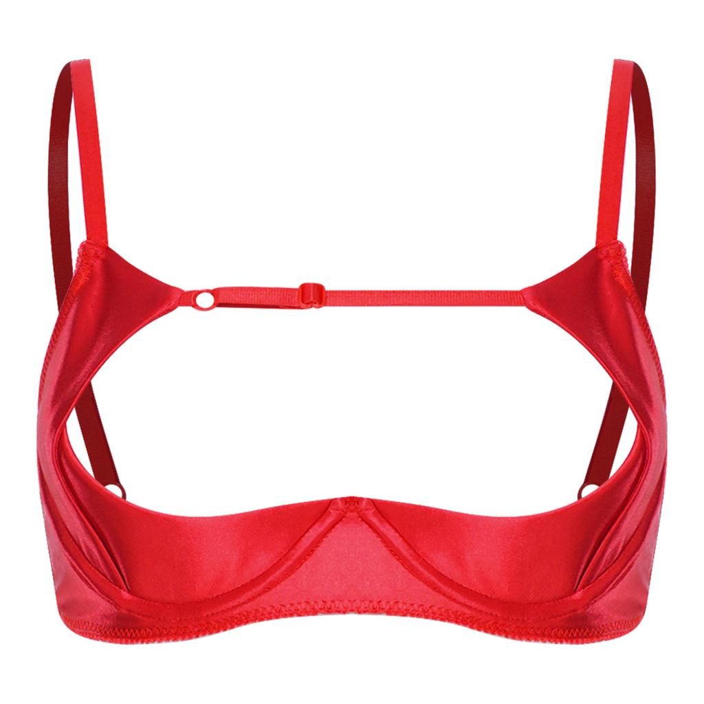 1/4 Cup Push-up Underwire Shelf Bra Satin Hollow Out Adjustable Straps Balconette Bralette for Women Lingerie Sleepwear