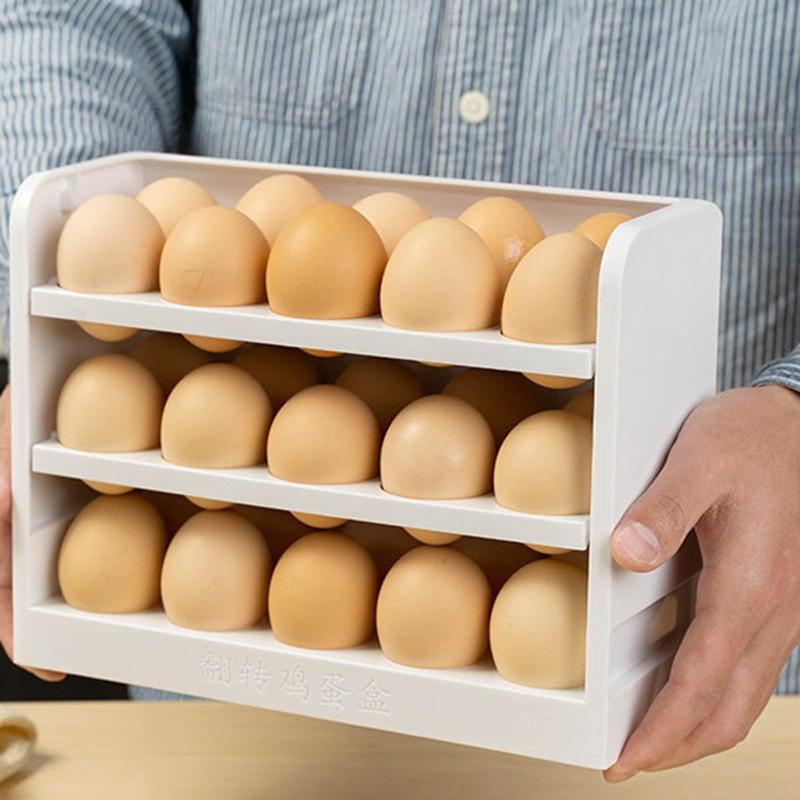 30 Grids Plastic Egg Holder for Refrigerator 3-Layer Flip Fridge Egg Tray Tool