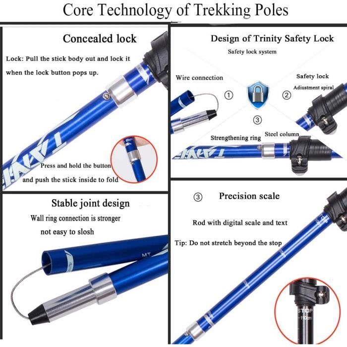 Bâton de Marche Pliable - XDSP - Antichoc - Liège Respirant - Ajustable jusqu'à 54 pouces