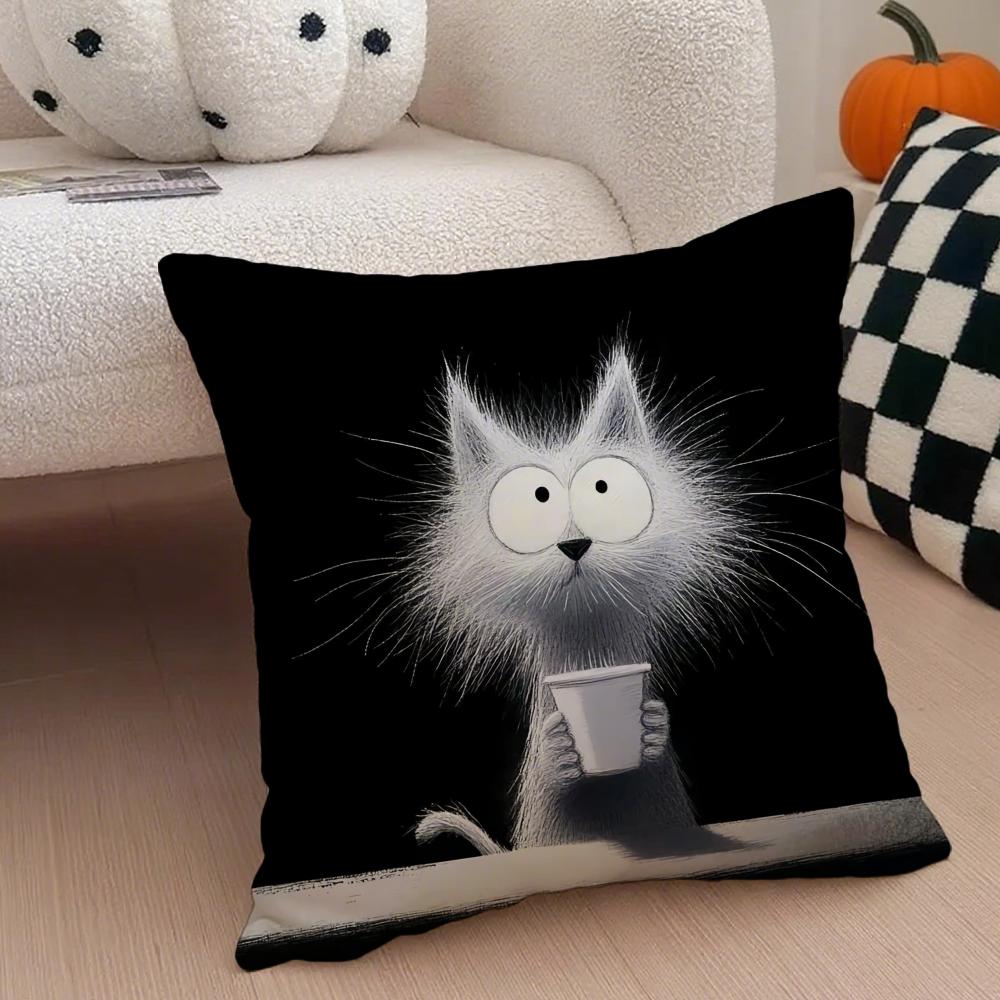Fashion cute lovely funny black cats Cushion Cover Throw Pillow Cover Hidden Button Durable Polyester Chair Cushion